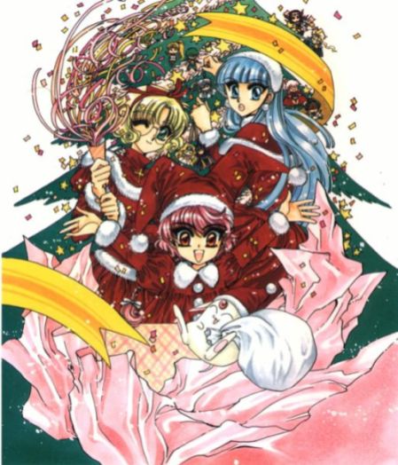 Santa girls, Shidou Hikaru (獅堂 光), Ryuuzaki Umi (龍咲 海) & Hououji Fuu (鳳凰寺 風) in the present. (Magic Knight Rayearth)