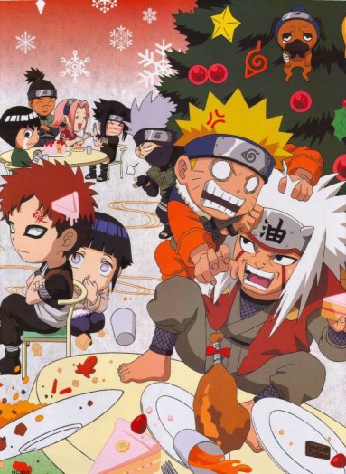 Uzumaki Naruto (うずまき ナルト) Uchiha Sasuke (うちは サスケ) Haruno Sakura (春野 サクラ) Hyuga Hinata (日向 ヒナタ) Gaara (我愛羅) Hatake Kakashi (はたけ カカシ) Jiraiya (自来也) Rock Lee (ロック・リー) Nara Shikamaru (奈良 シカマル) in Christmas party.