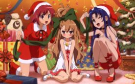 Isaka Taiga (逢坂 大河), Kushieda Minori (櫛枝 実乃梨) & Kawashima Ami (川嶋 亜美) in the Christmas costumes. (Toradora!)