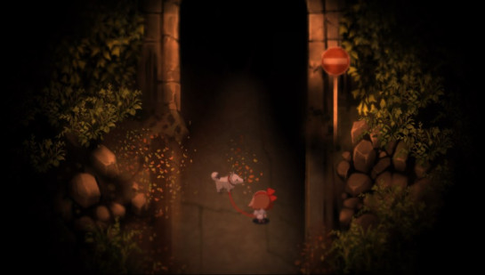 Girl (少女) & Poro (ポロ) are in front of the tunnel of destiny. (Yomawari: Night Alone 夜廻 Game)
